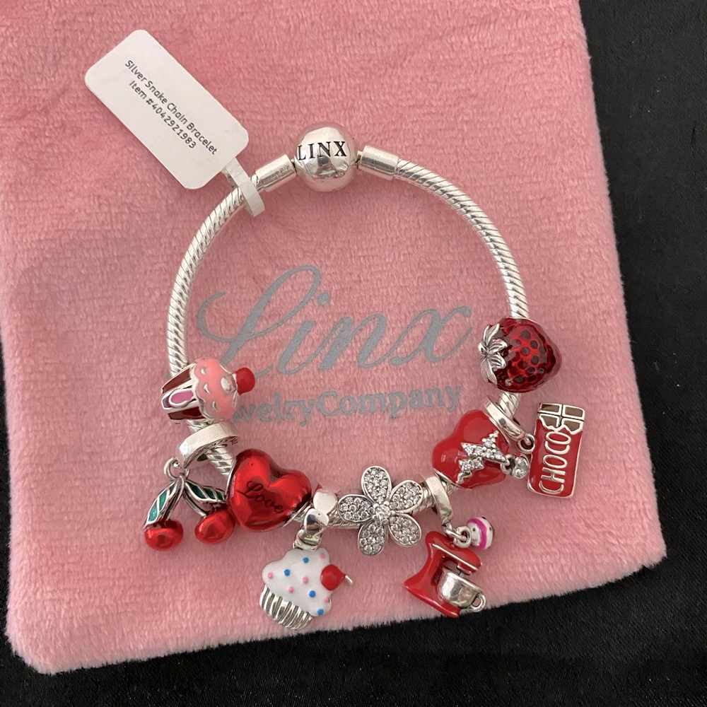 Linx Snake Chain Bracelet with Baking and Sweets Themed Charms